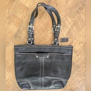 Coach Black Pebble Leather Tote Shoulder F13089 Bag With Silver Hardware